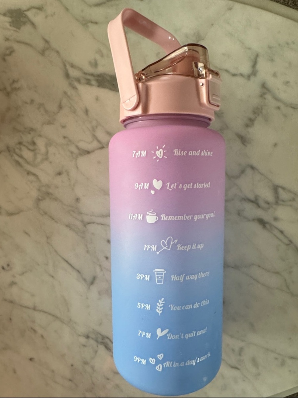 Gradient Pink to Blue Motivational 64 Oz Water Bottle